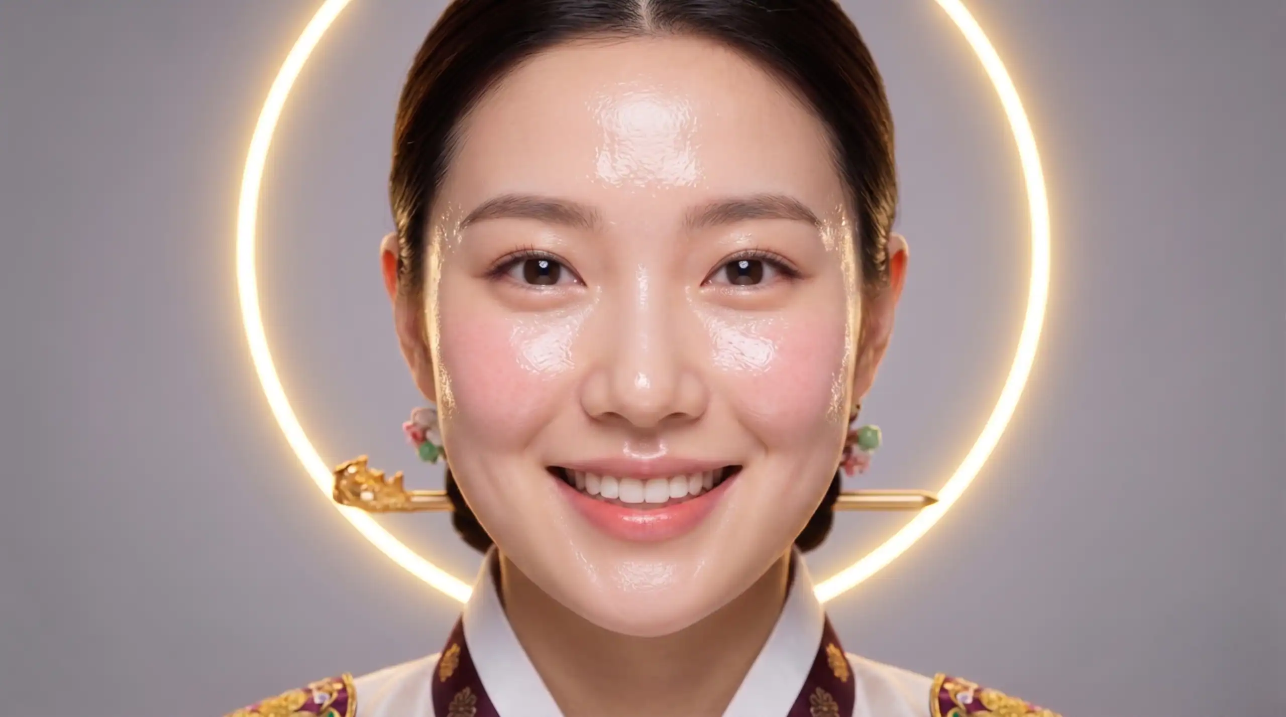 Korean beauty goddess Seonnyeo with radiant glass skin using Shark CryoGlow LED Mask